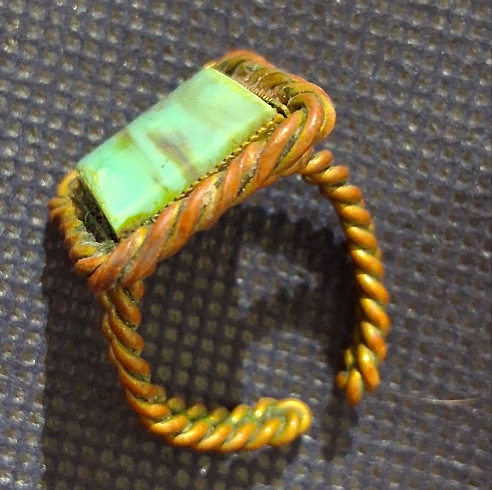 Vintage Germany Marked Green Adjustable Brass Ring
